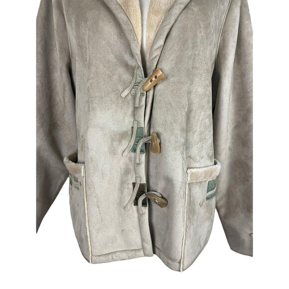 Icelandic Design Beige Suede Jacket Toggle Buttons Faux Fur Overcoat Size XL - Picture 7 of 9